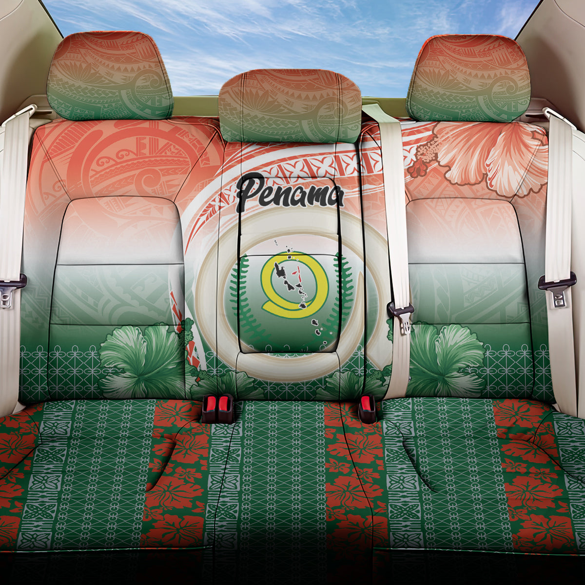 Penama Vanuatu Back Car Seat Cover Hibiscus Sand Drawing with Pacific Pattern LT9 One Size Red Art - Polynesian Pride
