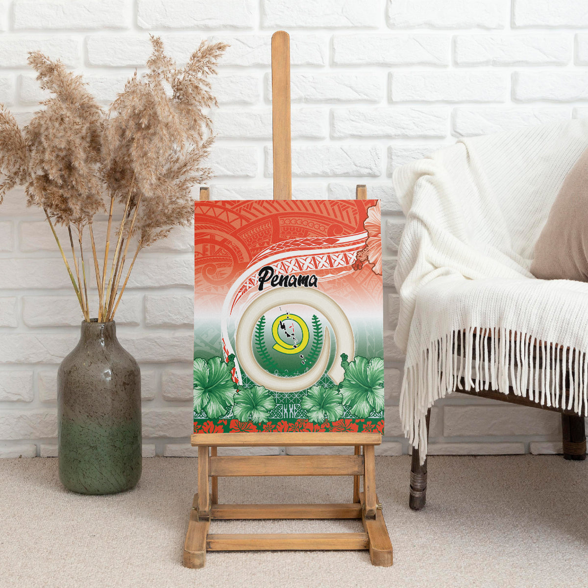 Penama Vanuatu Canvas Wall Art Hibiscus Sand Drawing with Pacific Pattern LT9 - Polynesian Pride