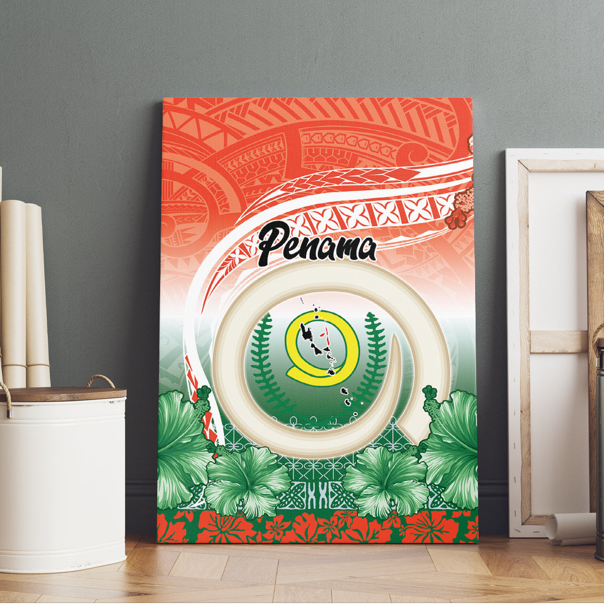 Penama Vanuatu Canvas Wall Art Hibiscus Sand Drawing with Pacific Pattern LT9 - Polynesian Pride