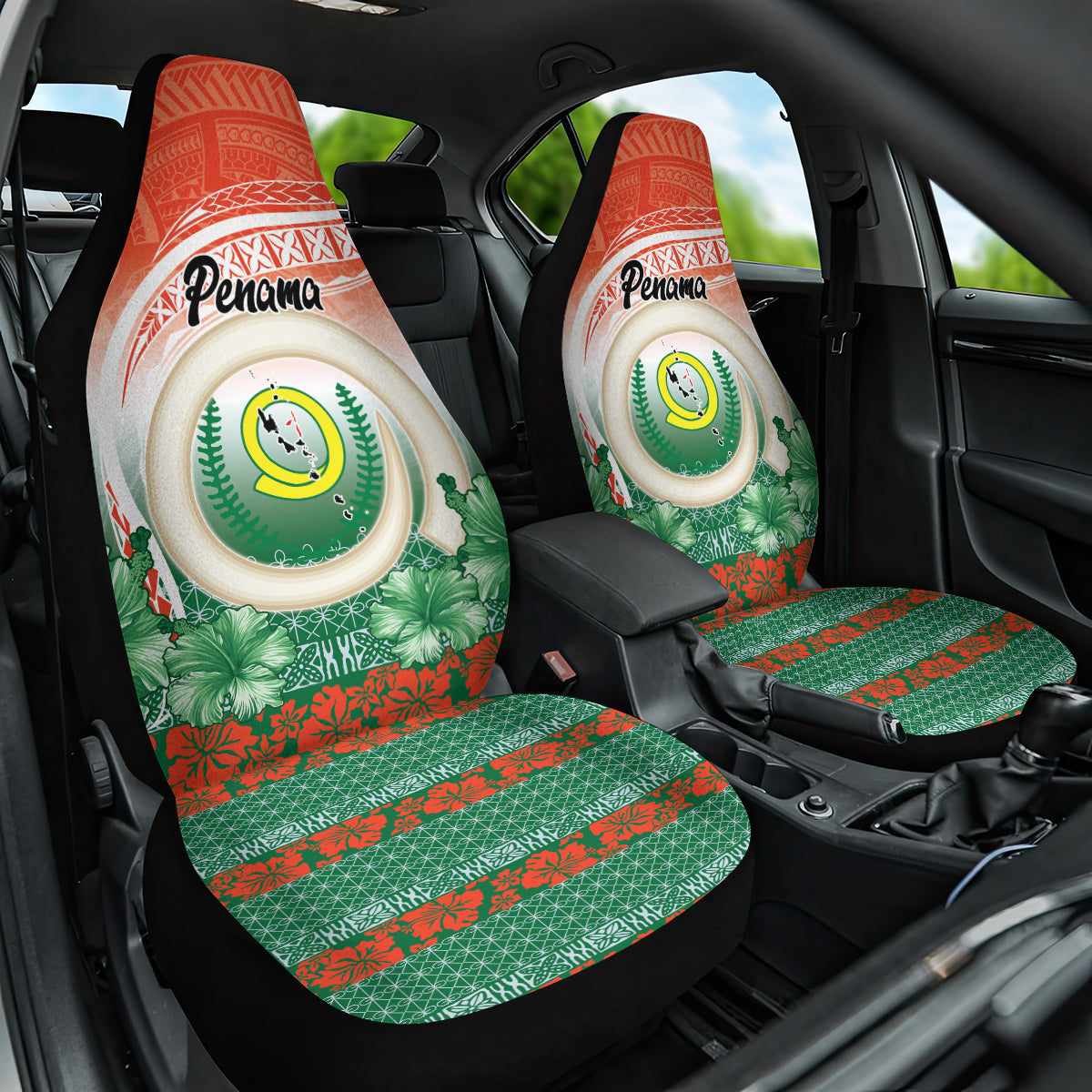 Penama Vanuatu Car Seat Cover Hibiscus Sand Drawing with Pacific Pattern LT9 One Size Red Art - Polynesian Pride