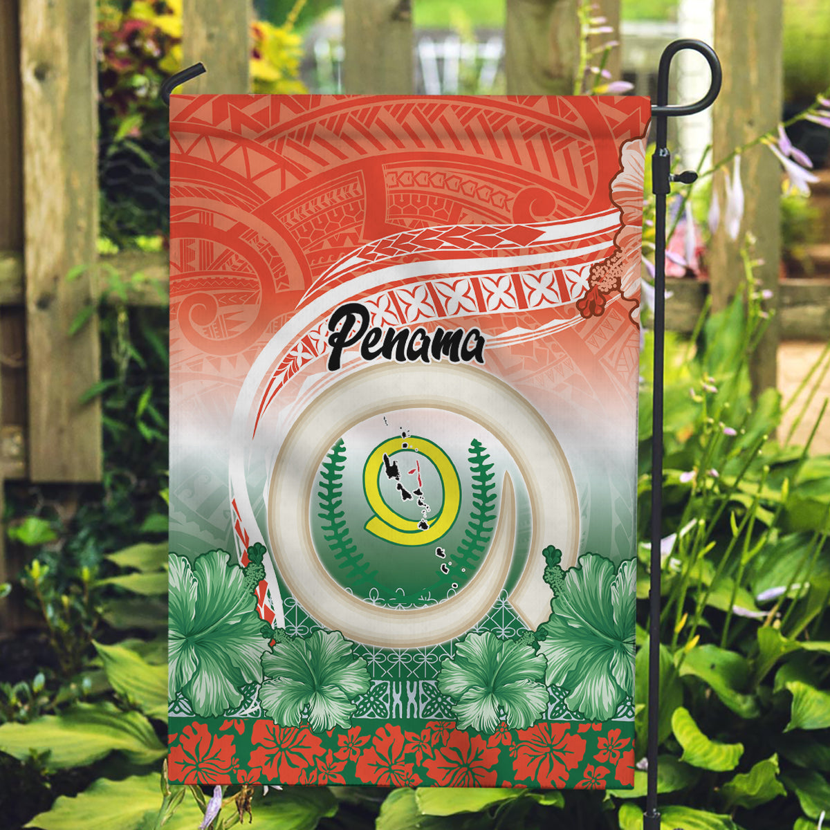 Penama Vanuatu Garden Flag Hibiscus Sand Drawing with Pacific Pattern LT9 Garden Flag Red Art - Polynesian Pride