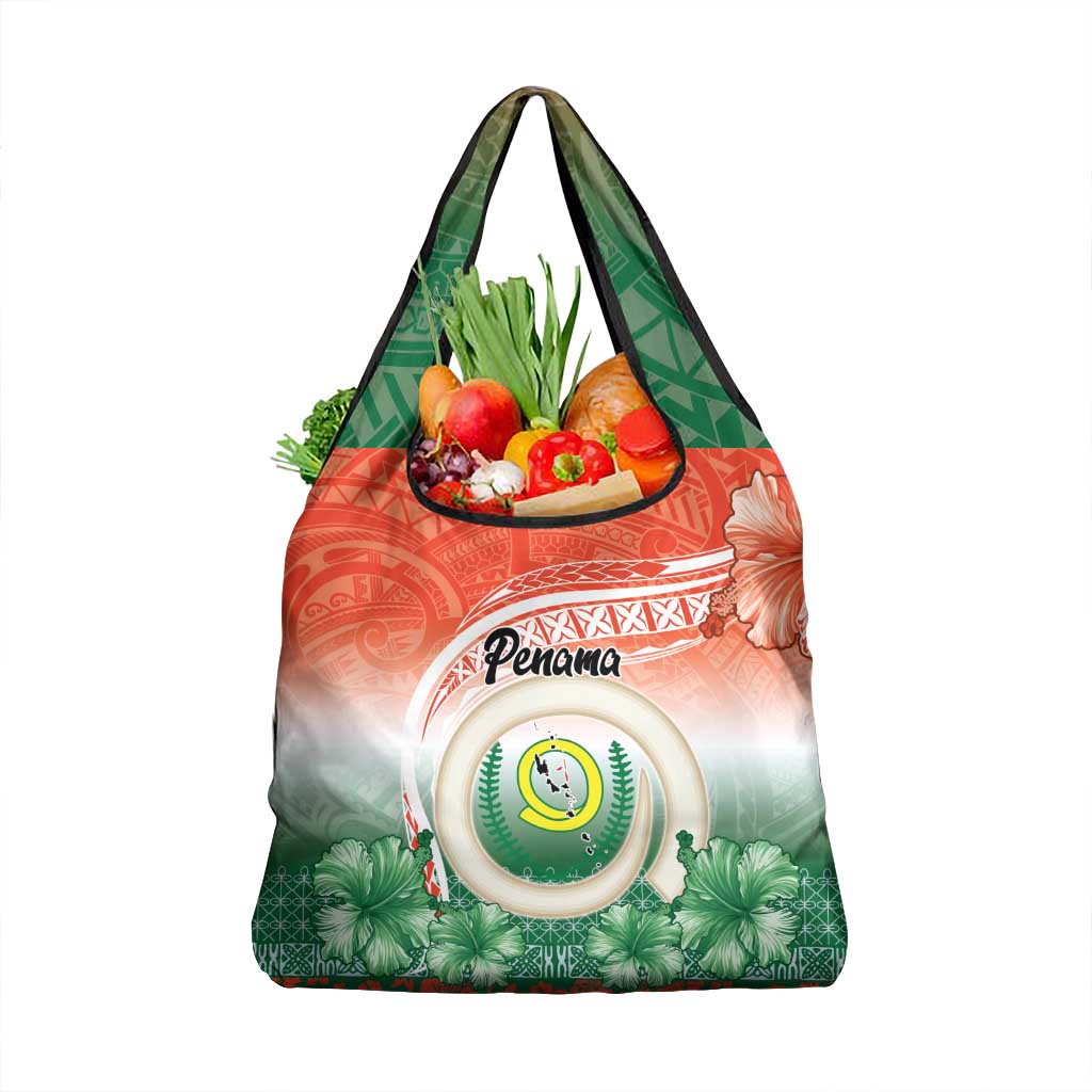 Penama Vanuatu Grocery Bag Hibiscus Sand Drawing with Pacific Pattern LT9 1-pack One Size Red Art - Polynesian Pride