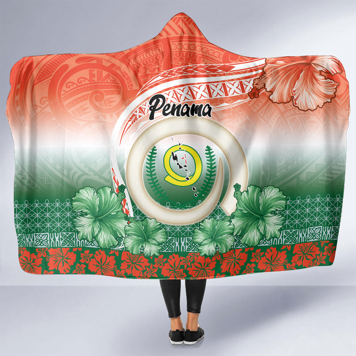 Penama Vanuatu Hooded Blanket Hibiscus Sand Drawing with Pacific Pattern LT9 - Polynesian Pride