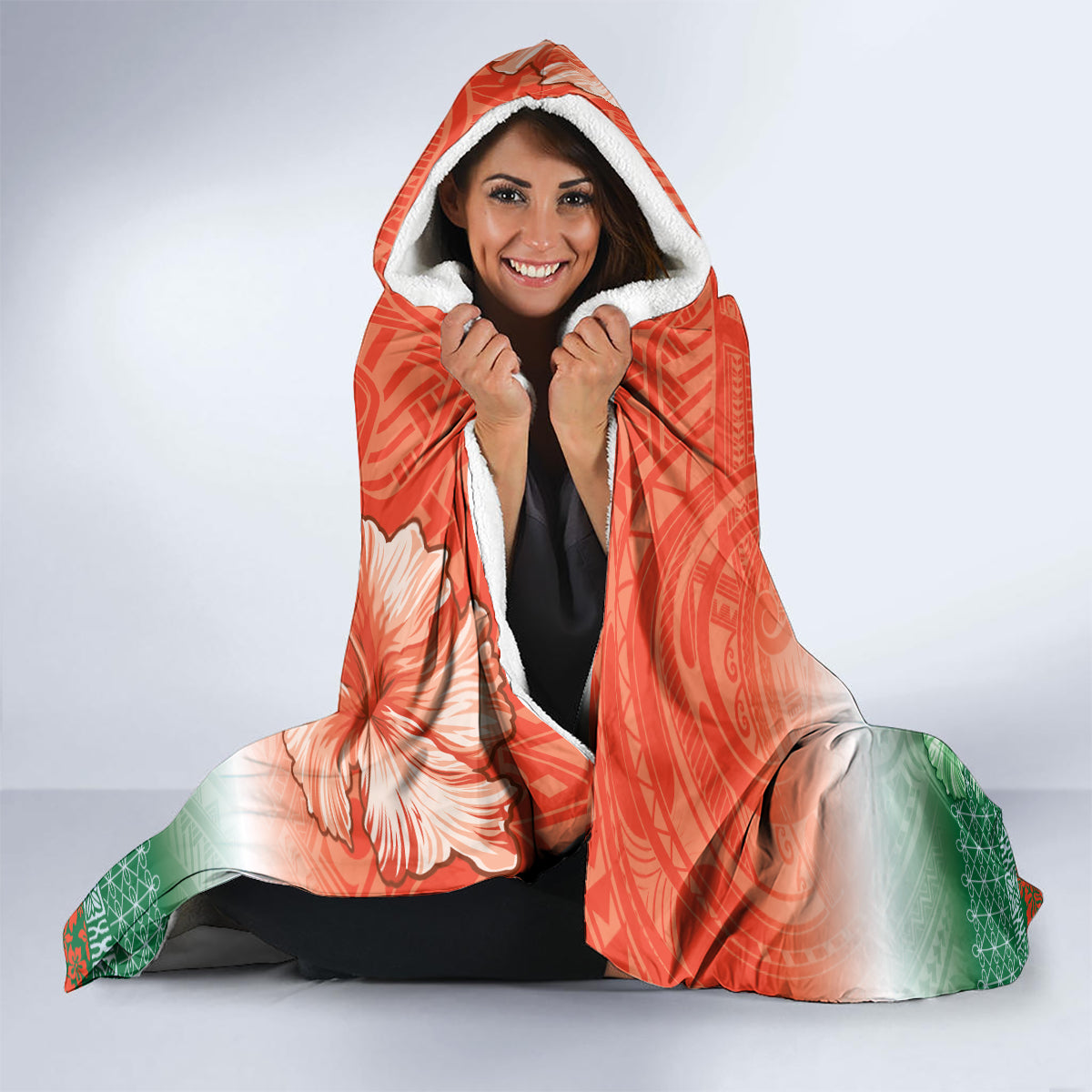Penama Vanuatu Hooded Blanket Hibiscus Sand Drawing with Pacific Pattern LT9 - Polynesian Pride