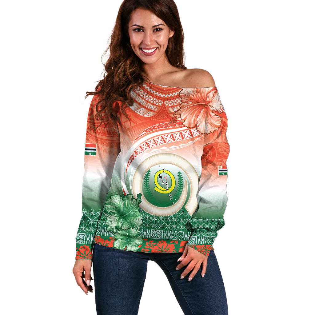 Penama Vanuatu Off Shoulder Sweater Hibiscus Sand Drawing with Pacific Pattern LT9 Women Red Art - Polynesian Pride
