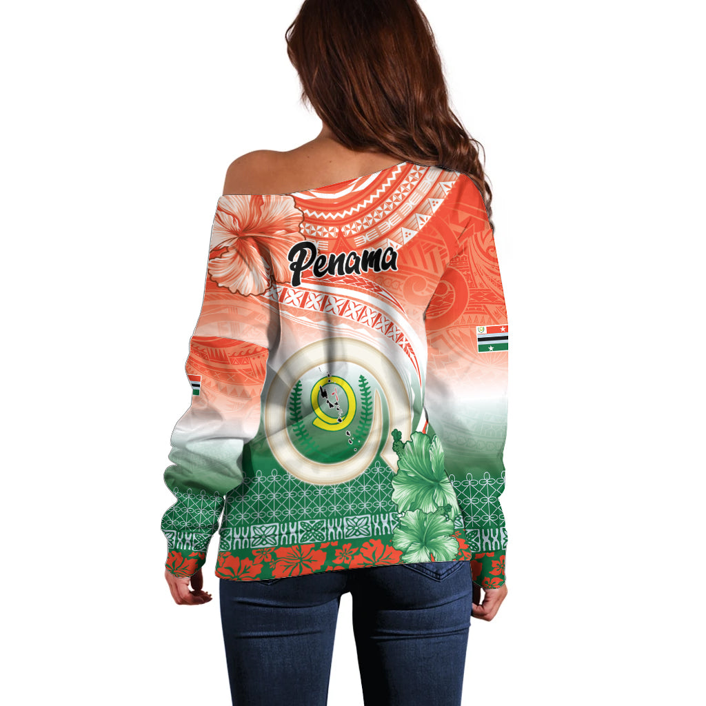 Penama Vanuatu Off Shoulder Sweater Hibiscus Sand Drawing with Pacific Pattern LT9 - Polynesian Pride