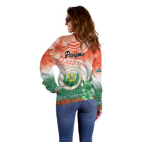 Penama Vanuatu Off Shoulder Sweater Hibiscus Sand Drawing with Pacific Pattern LT9 - Polynesian Pride