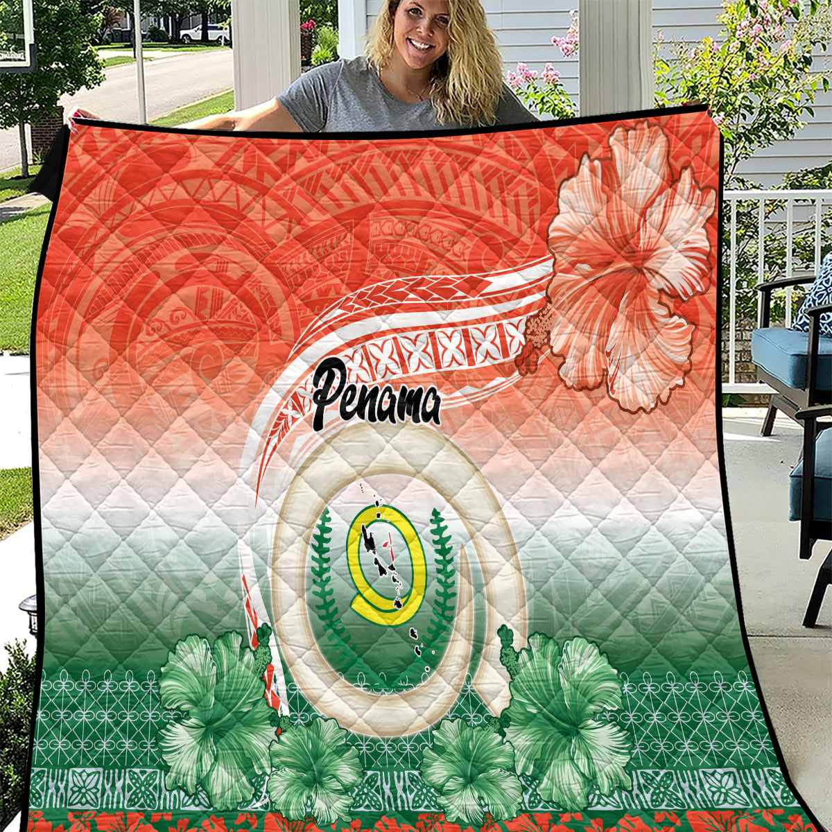 Penama Vanuatu Quilt Hibiscus Sand Drawing with Pacific Pattern LT9 Red Art - Polynesian Pride