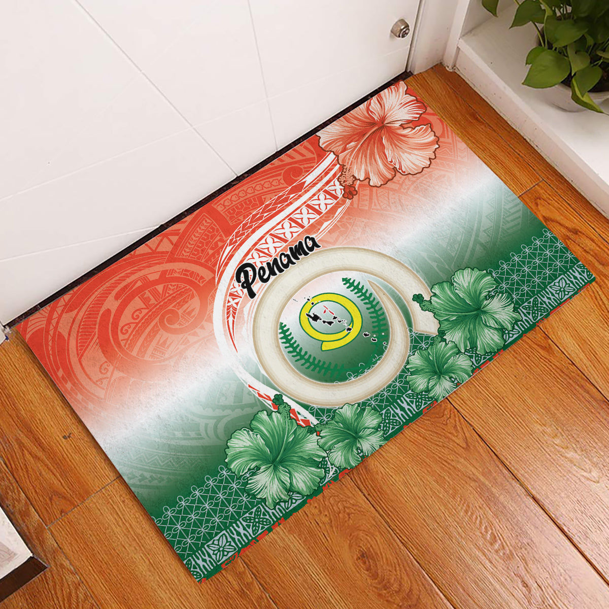 Penama Vanuatu Rubber Doormat Hibiscus Sand Drawing with Pacific Pattern LT9 Red Art - Polynesian Pride