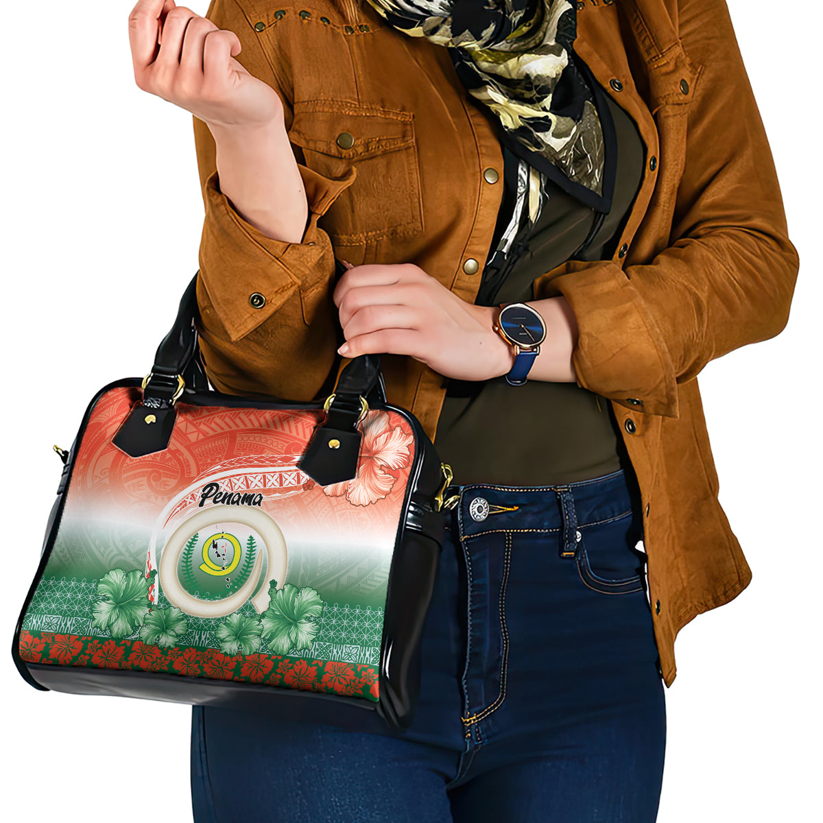 Penama Vanuatu Shoulder Handbag Hibiscus Sand Drawing with Pacific Pattern LT9 - Polynesian Pride