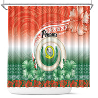 Penama Vanuatu Shower Curtain Hibiscus Sand Drawing with Pacific Pattern LT9 Red Art - Polynesian Pride