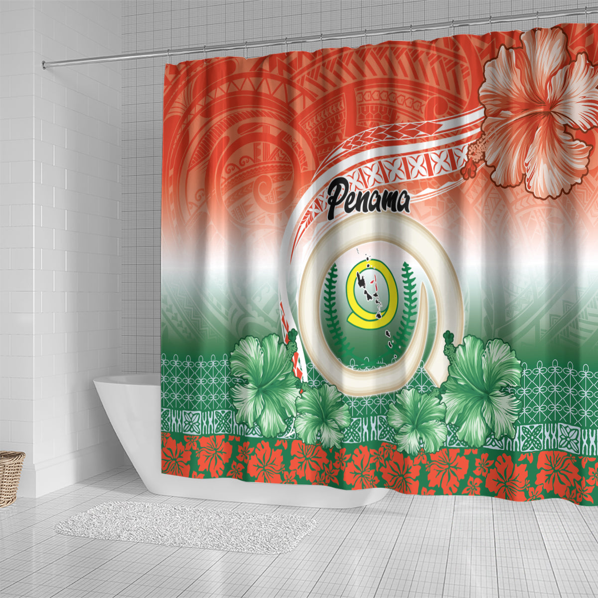 Penama Vanuatu Shower Curtain Hibiscus Sand Drawing with Pacific Pattern LT9 - Polynesian Pride