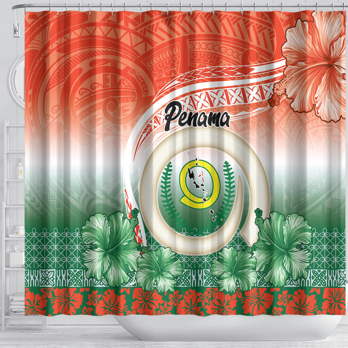 Penama Vanuatu Shower Curtain Hibiscus Sand Drawing with Pacific Pattern LT9 - Polynesian Pride