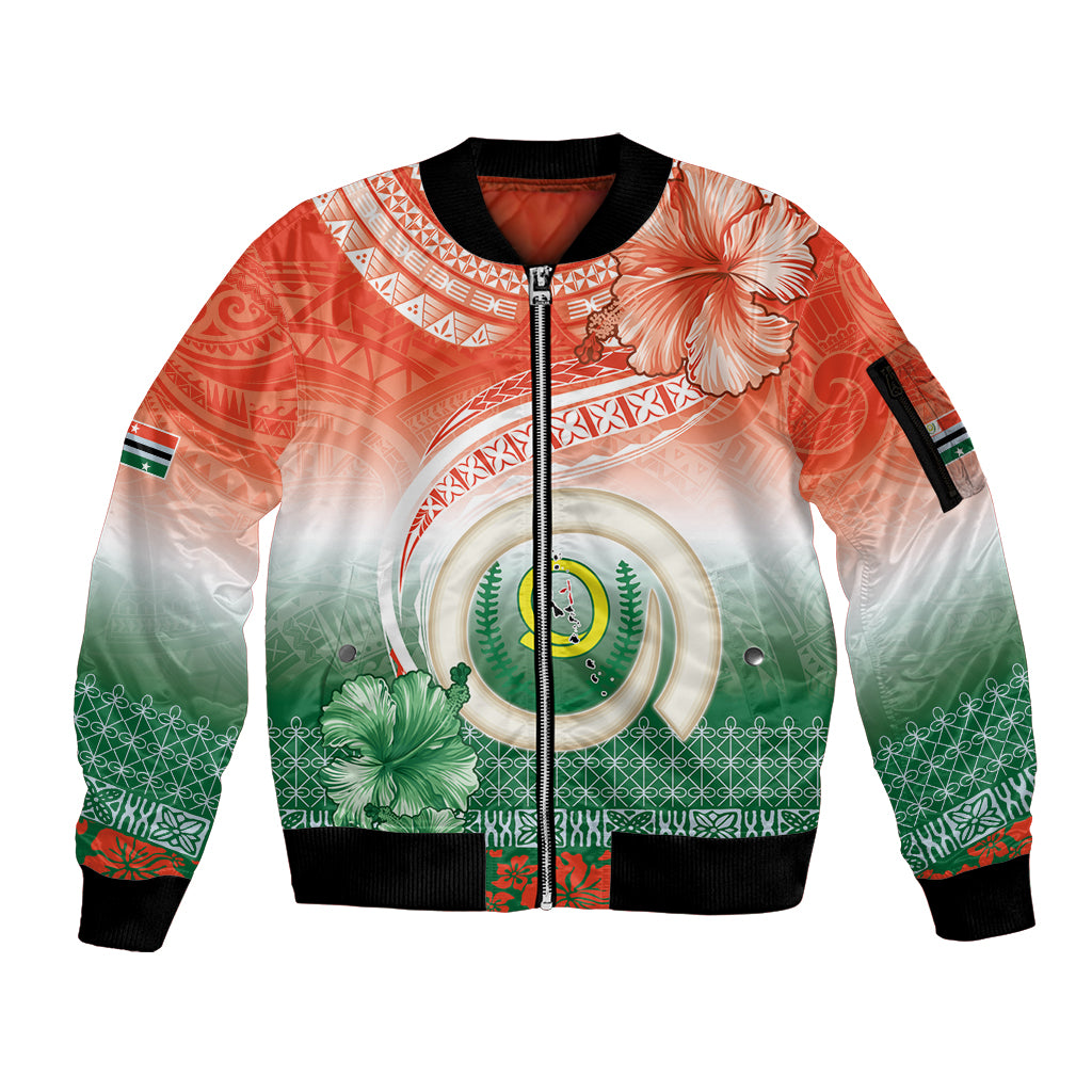 Penama Vanuatu Sleeve Zip Bomber Jacket Hibiscus Sand Drawing with Pacific Pattern LT9 Unisex Red Art - Polynesian Pride