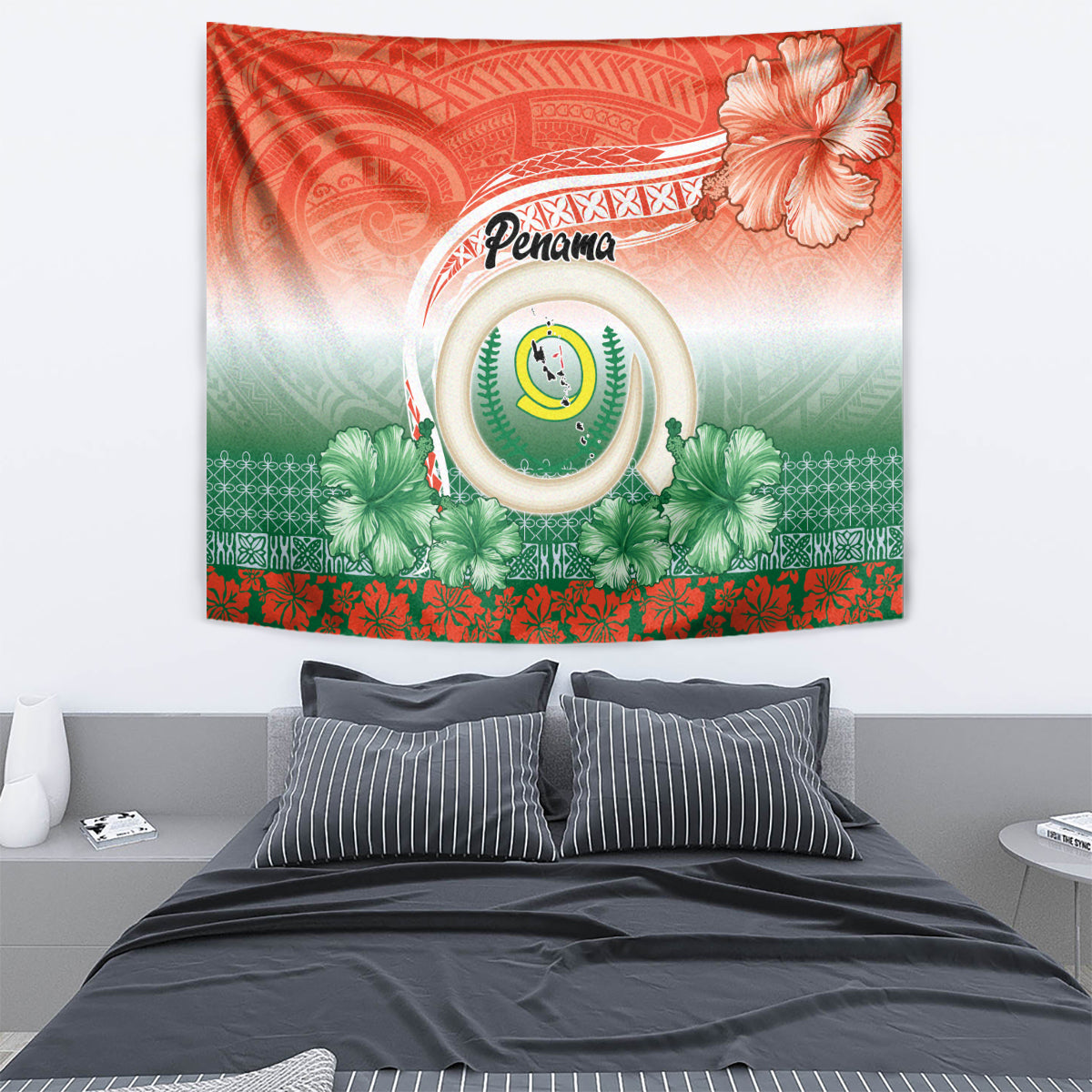 Penama Vanuatu Tapestry Hibiscus Sand Drawing with Pacific Pattern LT9 - Polynesian Pride