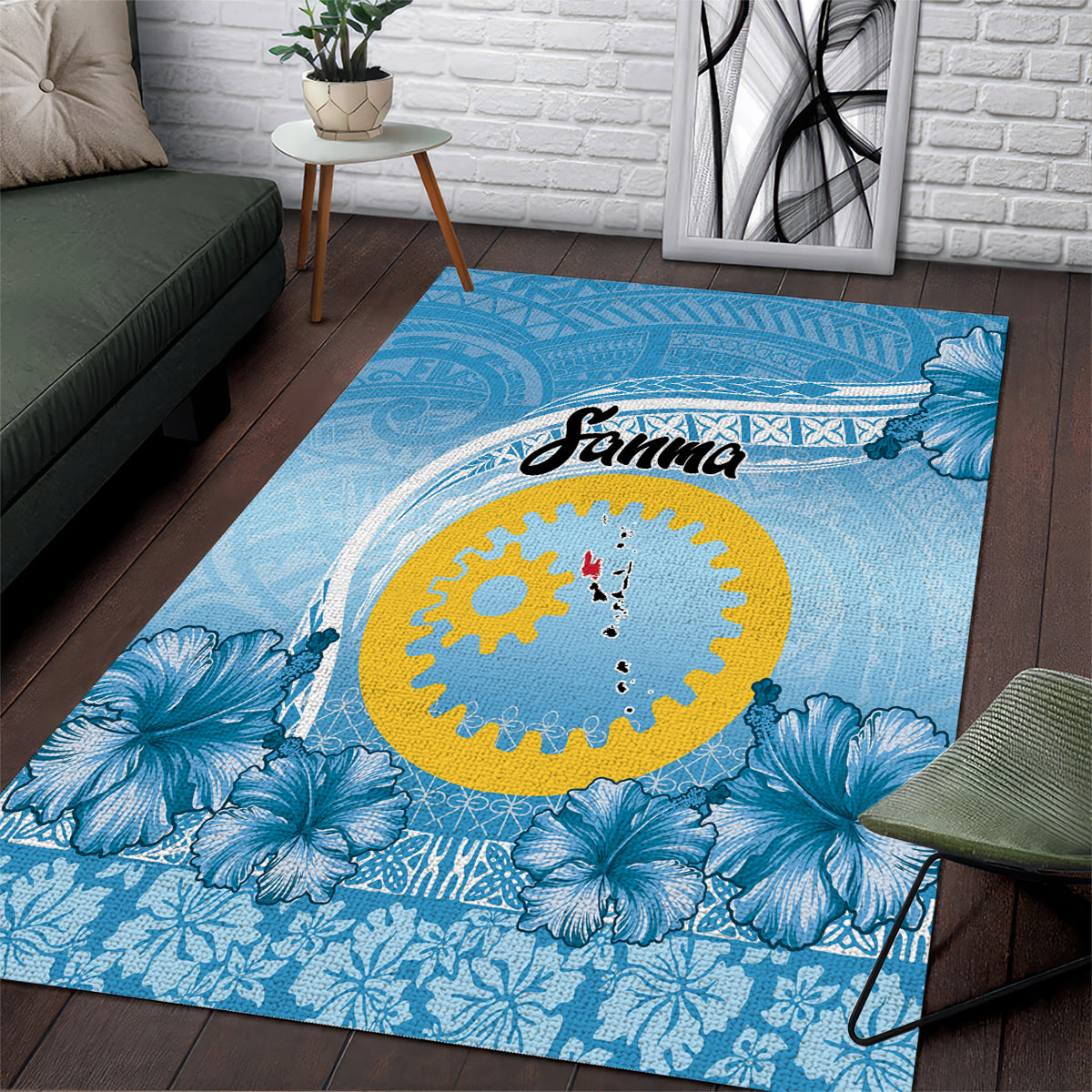 Sanma Vanuatu Area Rug Hibiscus Sand Drawing with Pacific Pattern LT9 Blue Art - Polynesian Pride