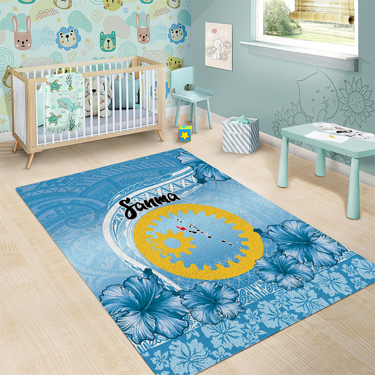 Sanma Vanuatu Area Rug Hibiscus Sand Drawing with Pacific Pattern LT9 - Polynesian Pride