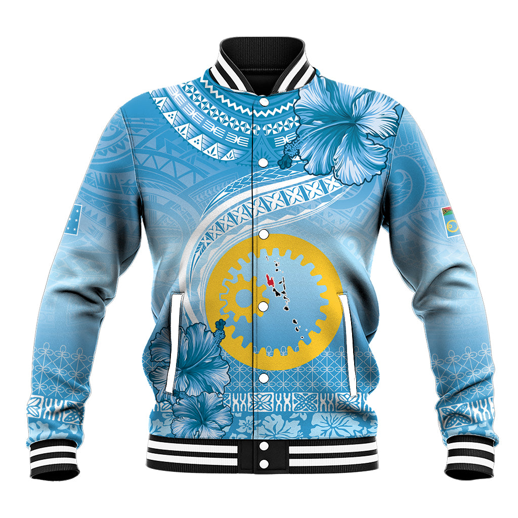 Sanma Vanuatu Baseball Jacket Hibiscus Sand Drawing with Pacific Pattern LT9 Unisex Blue Art - Polynesian Pride
