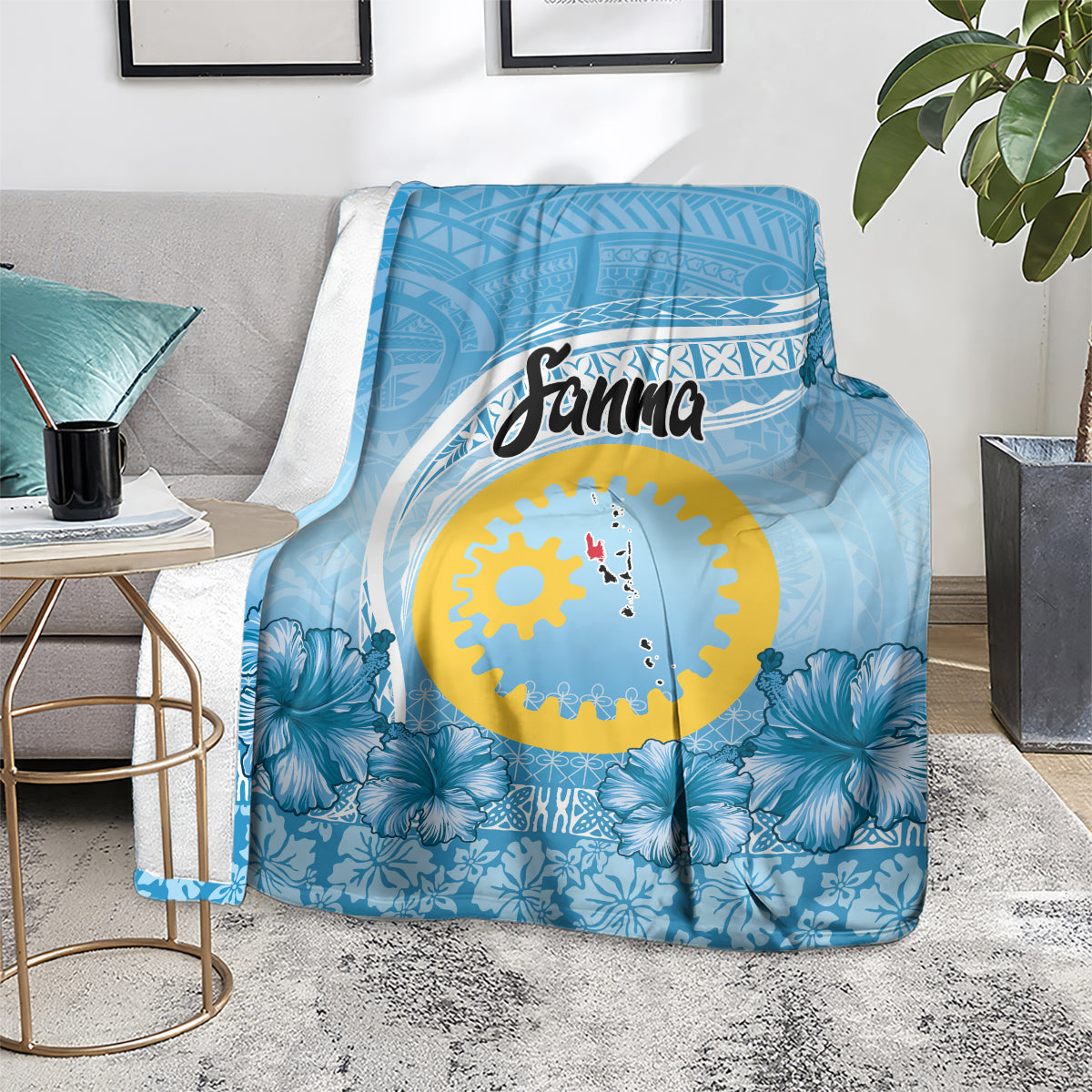 Sanma Vanuatu Blanket Hibiscus Sand Drawing with Pacific Pattern LT9 - Polynesian Pride