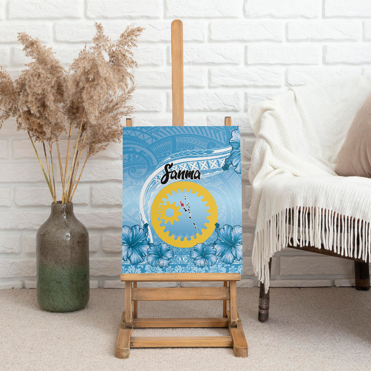 Sanma Vanuatu Canvas Wall Art Hibiscus Sand Drawing with Pacific Pattern LT9 - Polynesian Pride