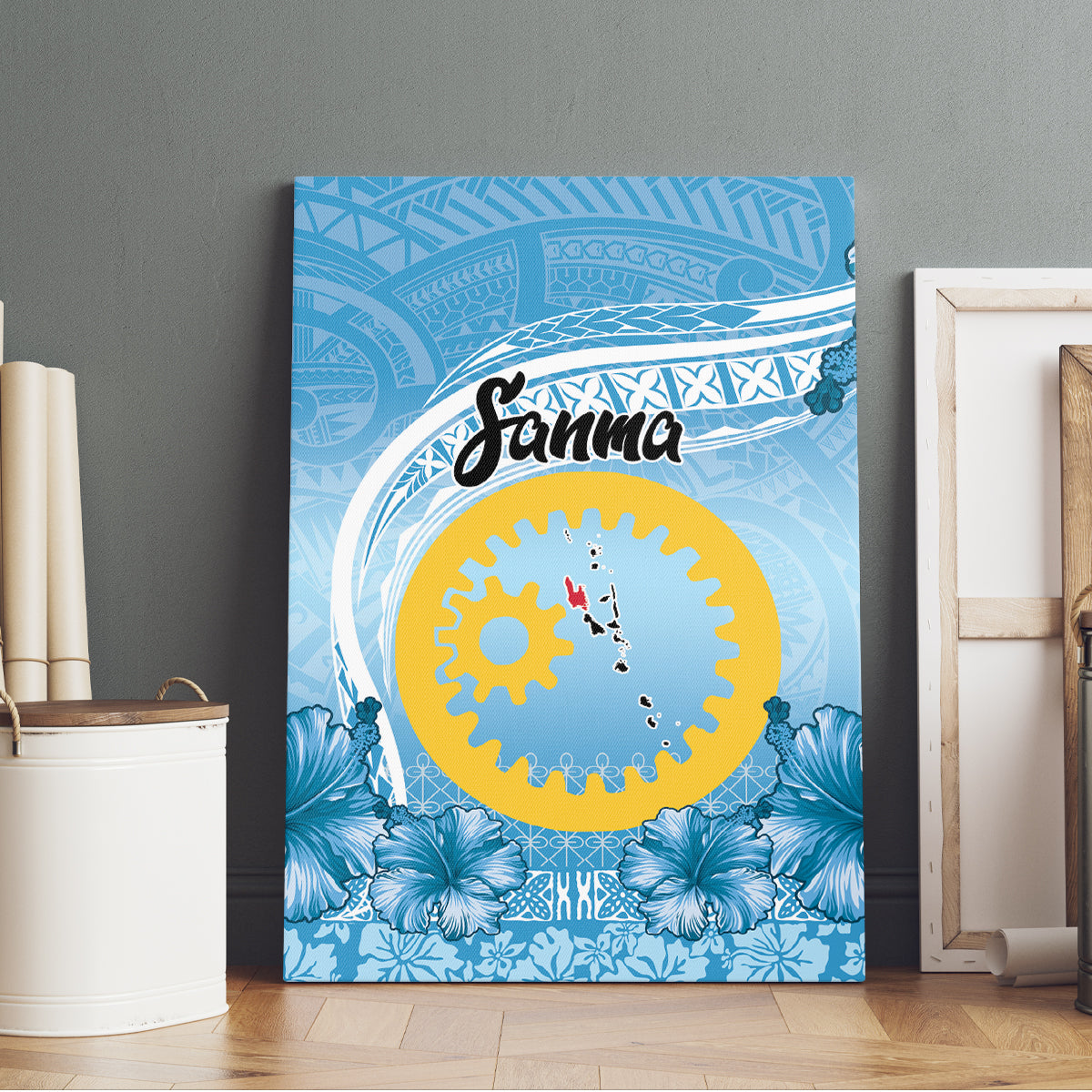 Sanma Vanuatu Canvas Wall Art Hibiscus Sand Drawing with Pacific Pattern LT9 - Polynesian Pride