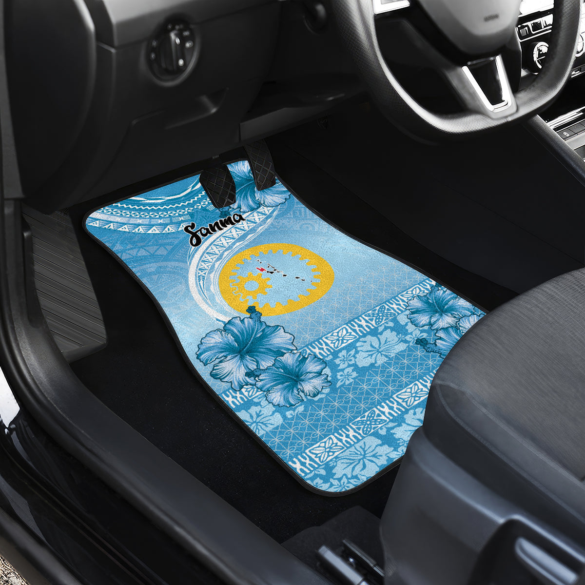Sanma Vanuatu Car Mats Hibiscus Sand Drawing with Pacific Pattern LT9 - Polynesian Pride