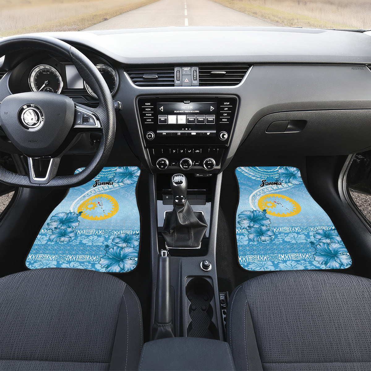 Sanma Vanuatu Car Mats Hibiscus Sand Drawing with Pacific Pattern LT9 Set 2pcs - Front Blue Art - Polynesian Pride