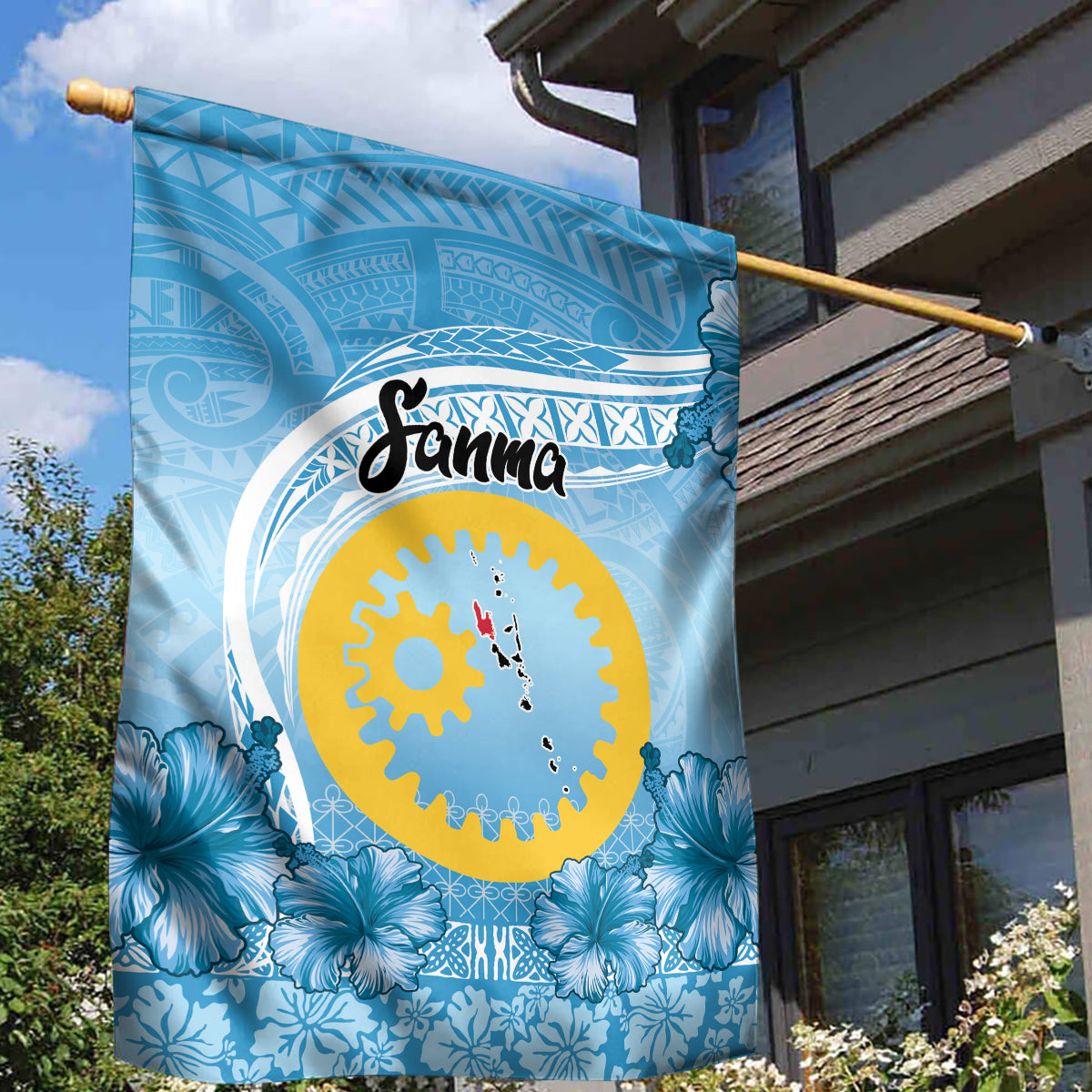 Sanma Vanuatu Garden Flag Hibiscus Sand Drawing with Pacific Pattern LT9 - Polynesian Pride