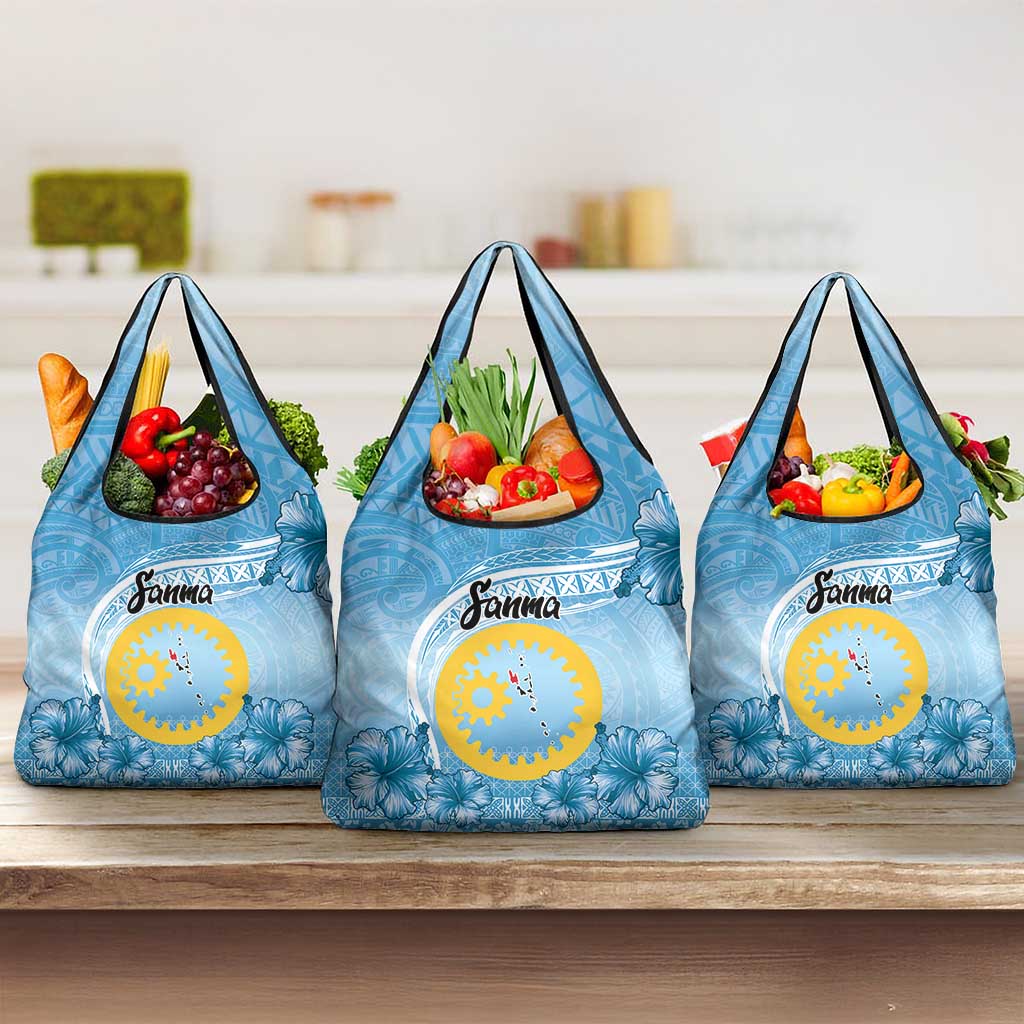 Sanma Vanuatu Grocery Bag Hibiscus Sand Drawing with Pacific Pattern LT9 3-pack One Size Blue Art - Polynesian Pride