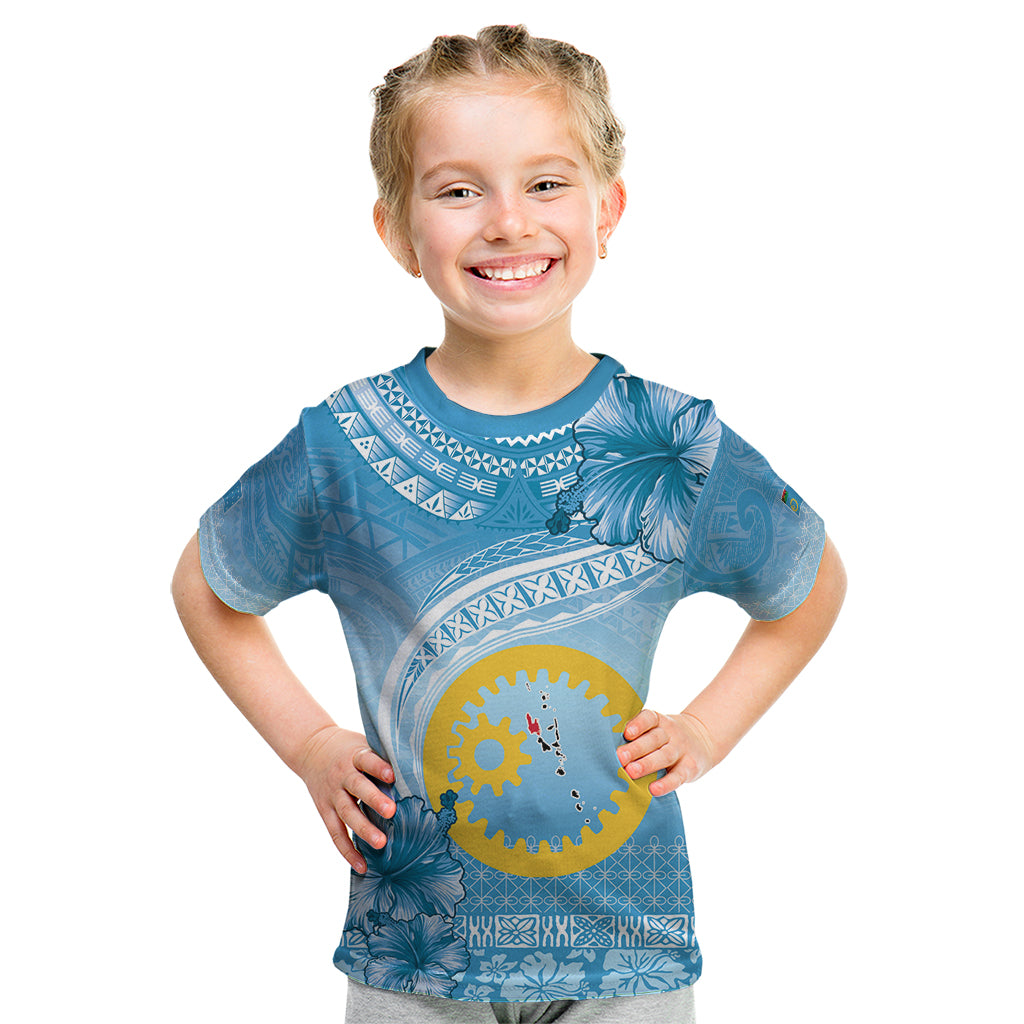 Sanma Vanuatu Kid T Shirt Hibiscus Sand Drawing with Pacific Pattern LT9 Blue Art - Polynesian Pride