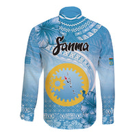 Sanma Vanuatu Long Sleeve Button Shirt Hibiscus Sand Drawing with Pacific Pattern LT9 - Polynesian Pride