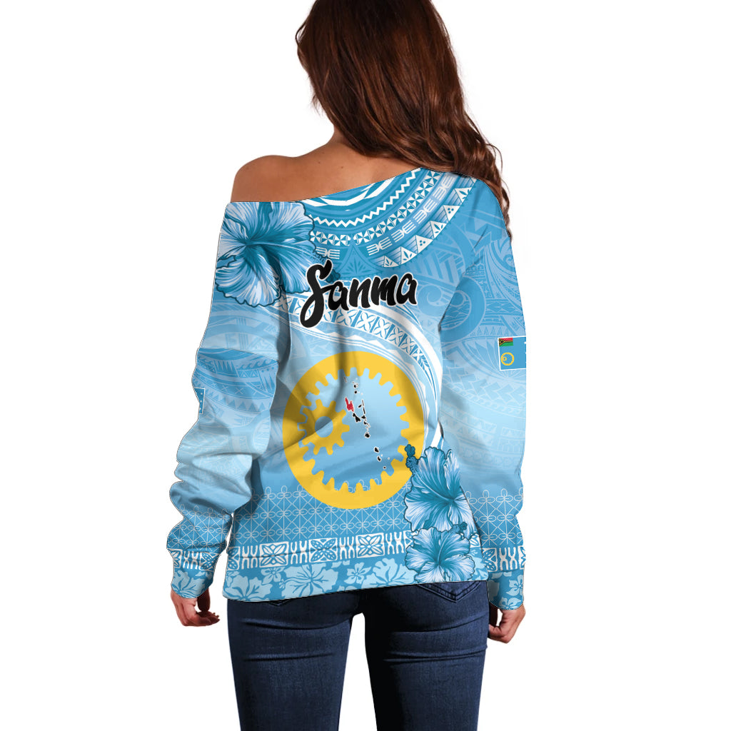 Sanma Vanuatu Off Shoulder Sweater Hibiscus Sand Drawing with Pacific Pattern LT9 - Polynesian Pride