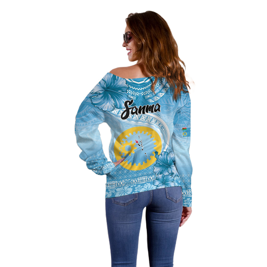Sanma Vanuatu Off Shoulder Sweater Hibiscus Sand Drawing with Pacific Pattern LT9 - Polynesian Pride