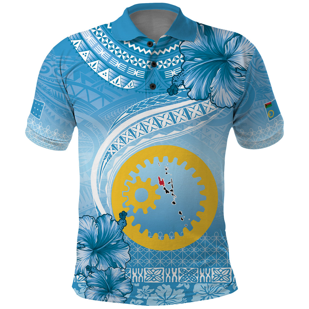 Sanma Vanuatu Polo Shirt Hibiscus Sand Drawing with Pacific Pattern LT9 Blue Art - Polynesian Pride