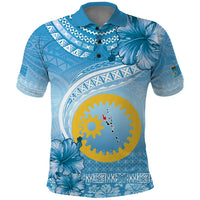 Sanma Vanuatu Polo Shirt Hibiscus Sand Drawing with Pacific Pattern LT9 Blue Art - Polynesian Pride