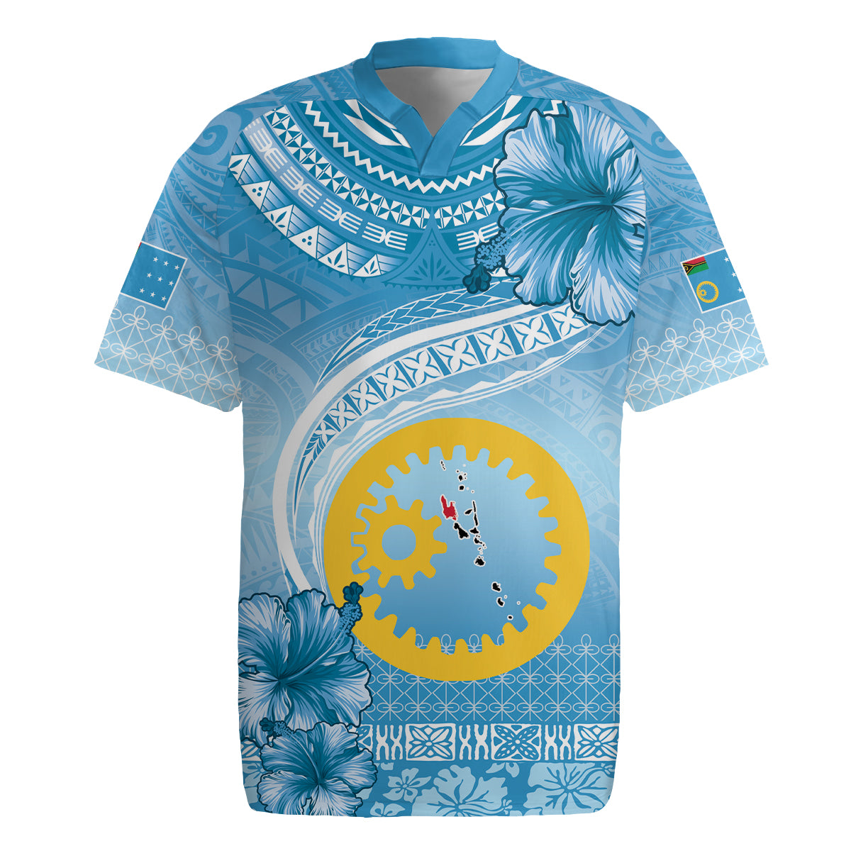 Sanma Vanuatu Rugby Jersey Hibiscus Sand Drawing with Pacific Pattern LT9 Blue Art - Polynesian Pride