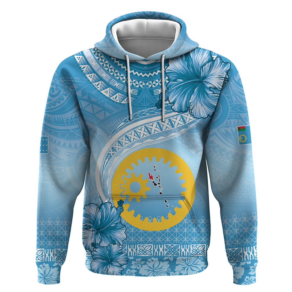 Sanma Vanuatu Zip Hoodie Hibiscus Sand Drawing with Pacific Pattern LT9 Pullover Hoodie Blue Art - Polynesian Pride