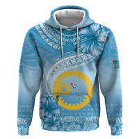 Sanma Vanuatu Zip Hoodie Hibiscus Sand Drawing with Pacific Pattern LT9 Pullover Hoodie Blue Art - Polynesian Pride