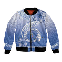 Shefa Vanuatu Bomber Jacket Hibiscus Sand Drawing with Pacific Pattern LT9 Unisex Blue Art - Polynesian Pride