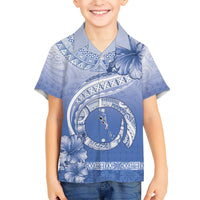 Shefa Vanuatu Kid Hawaiian Shirt Hibiscus Sand Drawing with Pacific Pattern LT9 Kid Blue Art - Polynesian Pride
