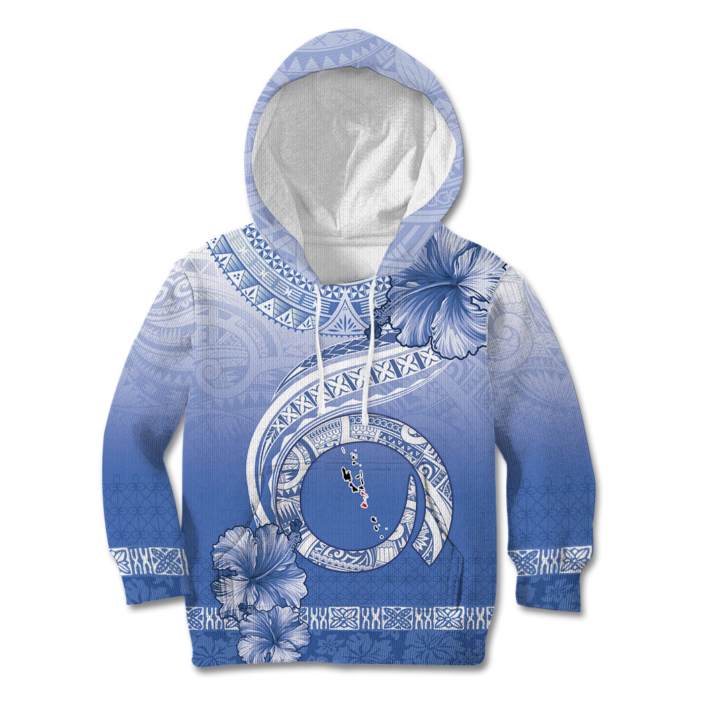Shefa Vanuatu Kid Hoodie Hibiscus Sand Drawing with Pacific Pattern LT9 Hoodie Blue Art - Polynesian Pride