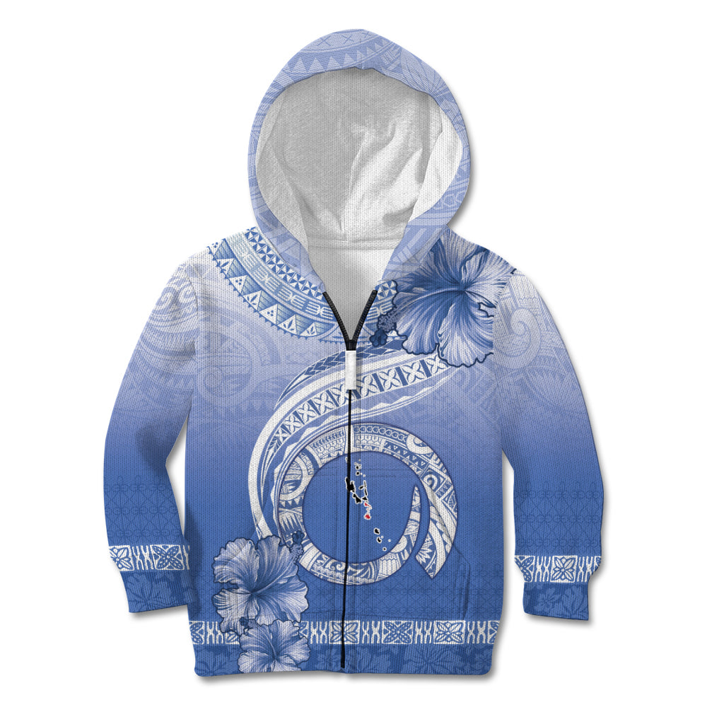 Shefa Vanuatu Kid Hoodie Hibiscus Sand Drawing with Pacific Pattern LT9 Zip Hoodie Blue Art - Polynesian Pride