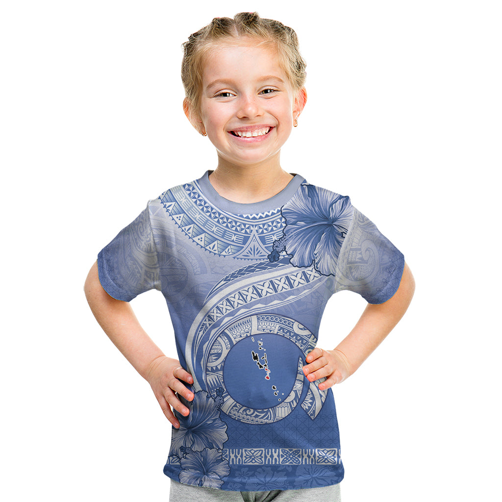 Shefa Vanuatu Kid T Shirt Hibiscus Sand Drawing with Pacific Pattern LT9 Blue Art - Polynesian Pride