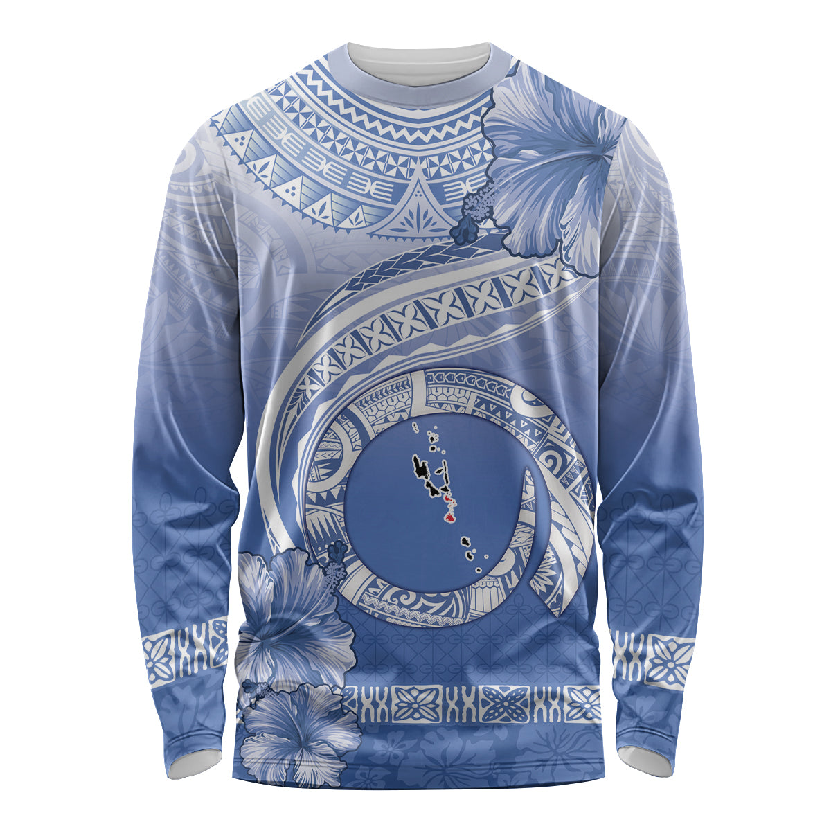 Shefa Vanuatu Long Sleeve Shirt Hibiscus Sand Drawing with Pacific Pattern LT9 Unisex Blue Art - Polynesian Pride