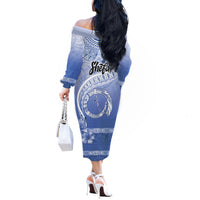 Shefa Vanuatu Off The Shoulder Long Sleeve Dress Hibiscus Sand Drawing with Pacific Pattern LT9 - Polynesian Pride