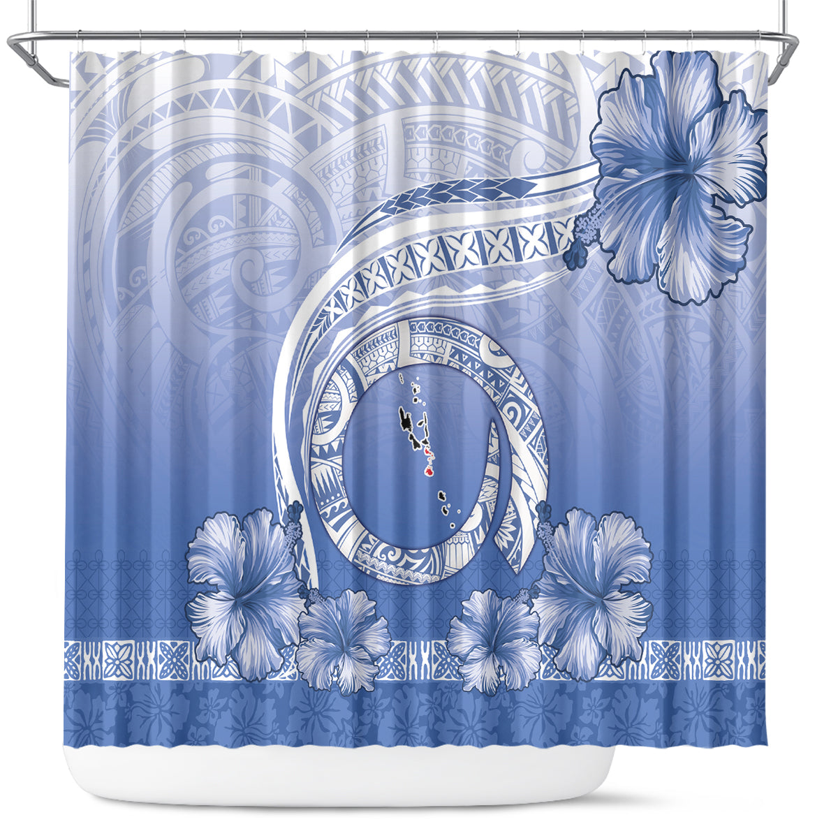 Shefa Vanuatu Shower Curtain Hibiscus Sand Drawing with Pacific Pattern LT9 Blue Art - Polynesian Pride