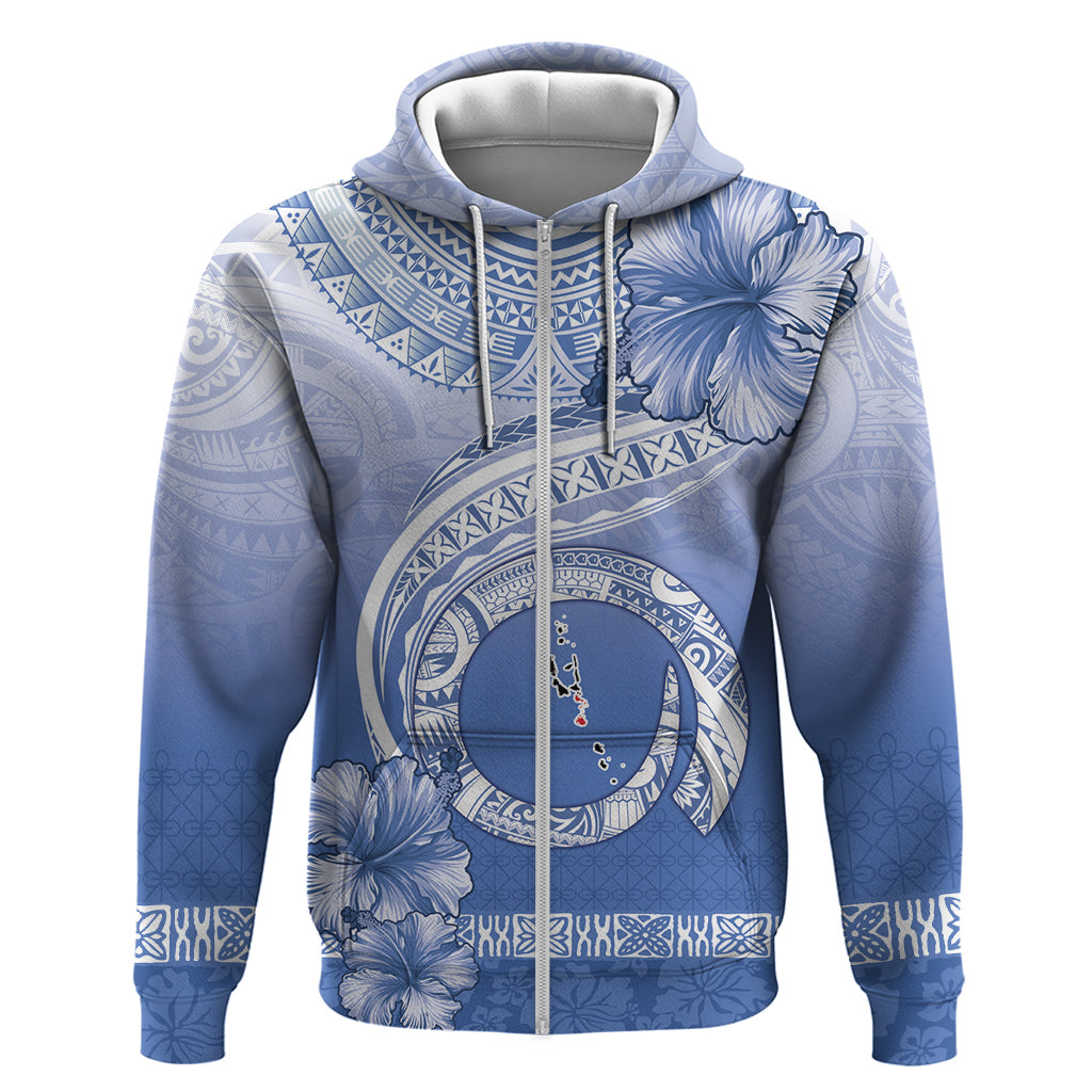 Shefa Vanuatu Zip Hoodie Hibiscus Sand Drawing with Pacific Pattern LT9 Zip Hoodie Blue Art - Polynesian Pride