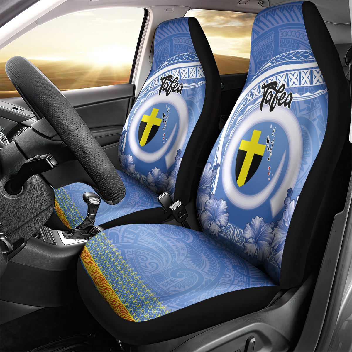 Tafea Vanuatu Car Seat Cover Hibiscus Sand Drawing with Pacific Pattern LT9 - Polynesian Pride