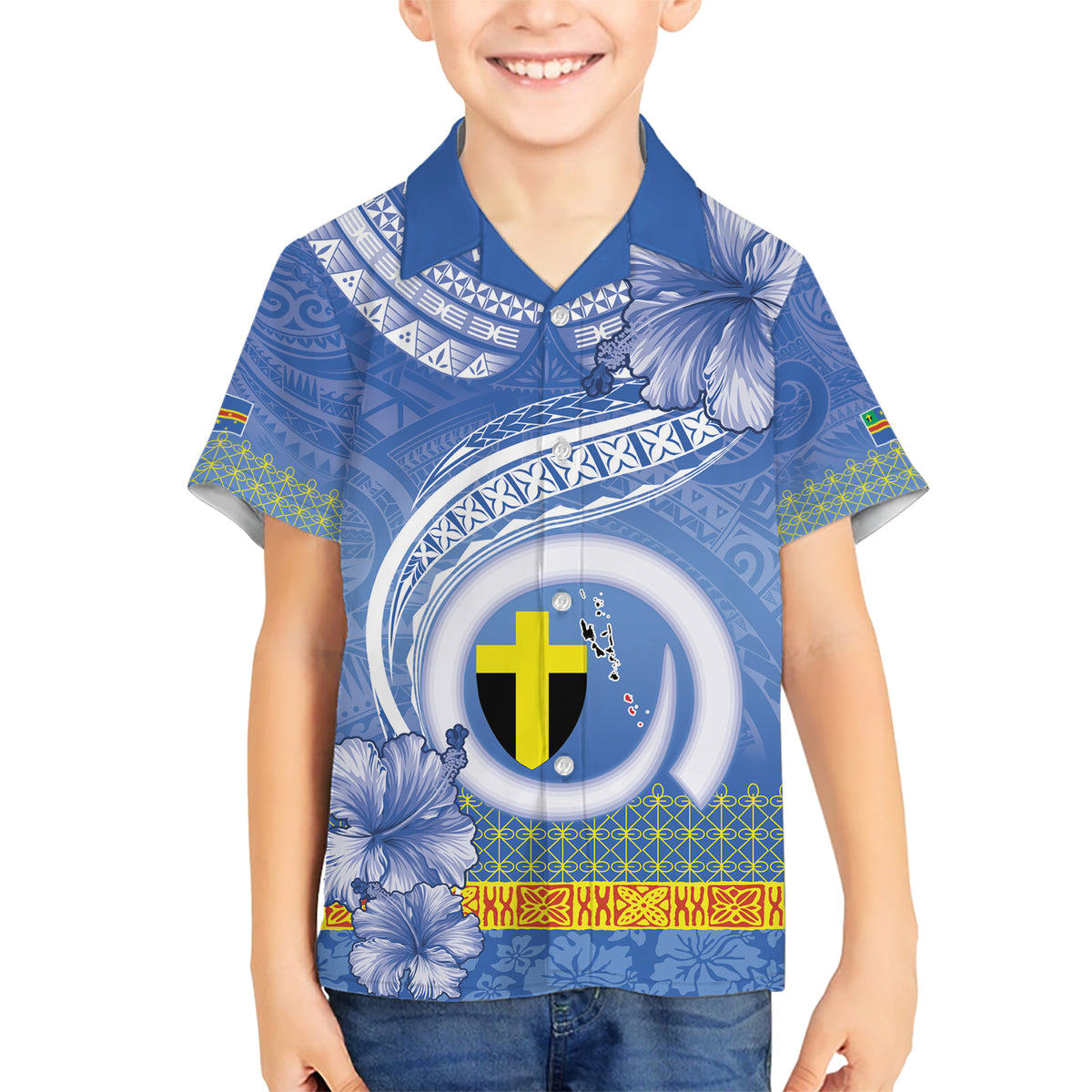 Tafea Vanuatu Kid Hawaiian Shirt Hibiscus Sand Drawing with Pacific Pattern LT9 Kid Blue Art - Polynesian Pride