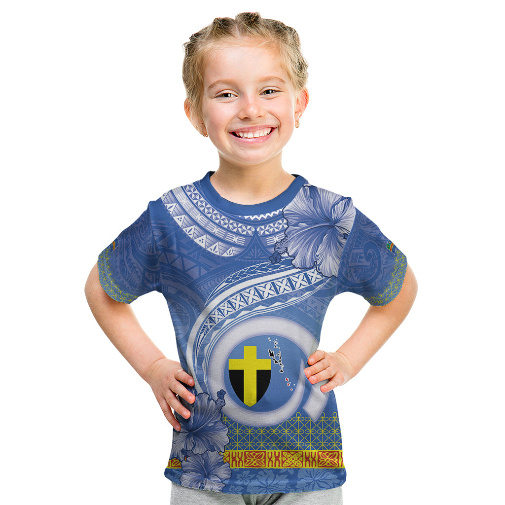 Tafea Vanuatu Kid T Shirt Hibiscus Sand Drawing with Pacific Pattern LT9 Blue Art - Polynesian Pride
